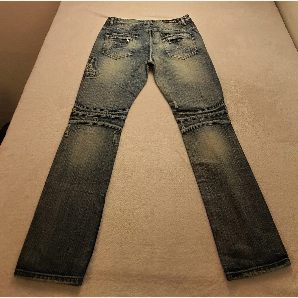 Balmain Paris Distressed Biker Jeans Light Wash Blue Moto Denim Men's 36‎ Casual